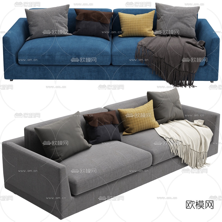 现代布艺双人沙发3d模型下载（渲染图1）