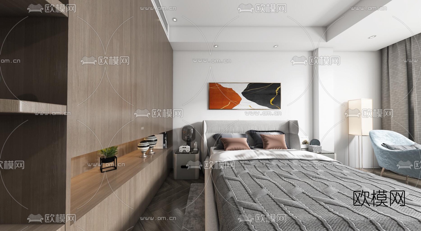现代卧室主人房vr全景3d模型-免费3dmax模型库-欧模网