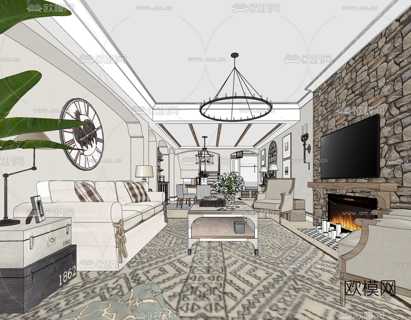 美式客餐厅免费su模型下载