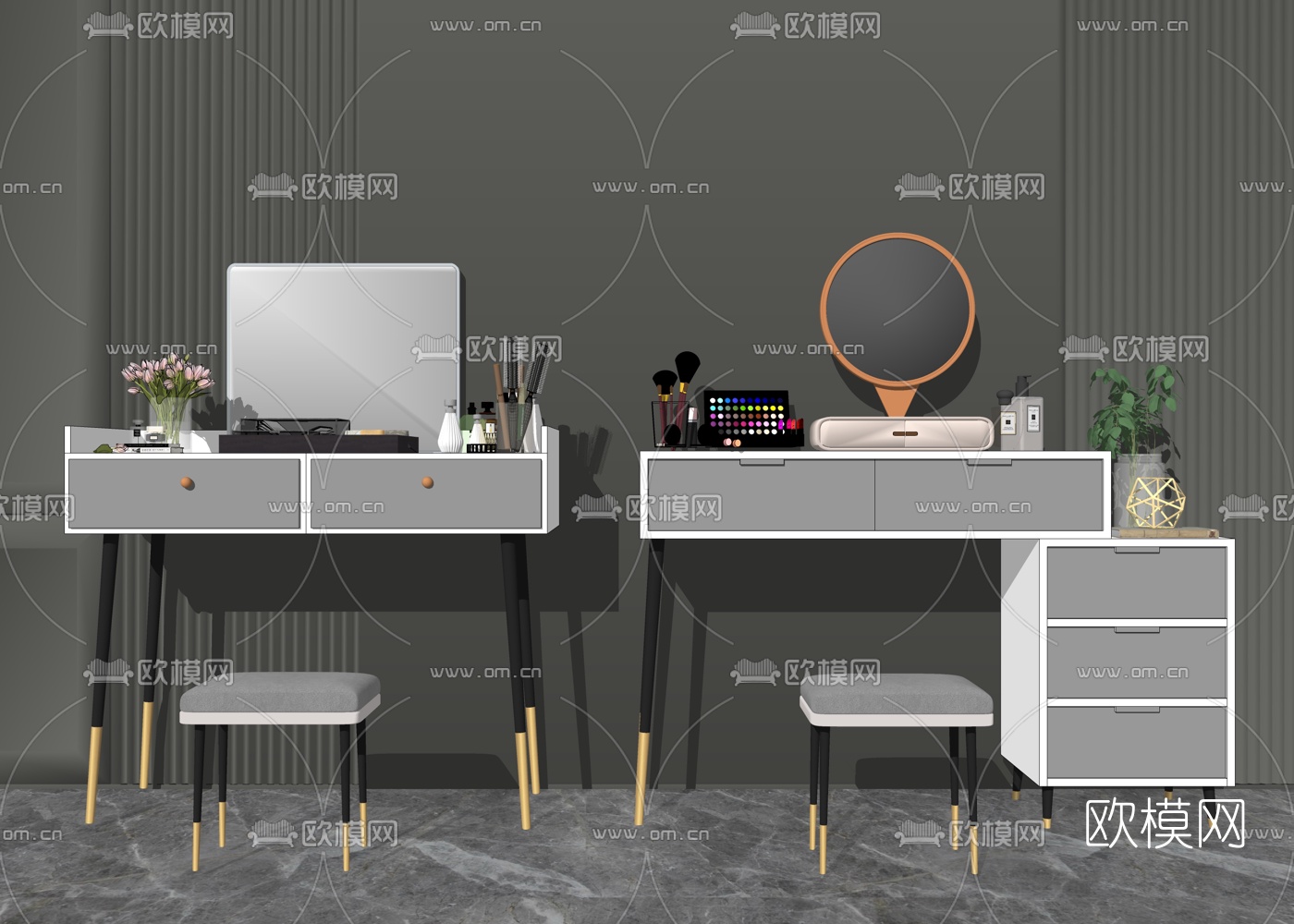 北欧实木梳妆台su模型下载