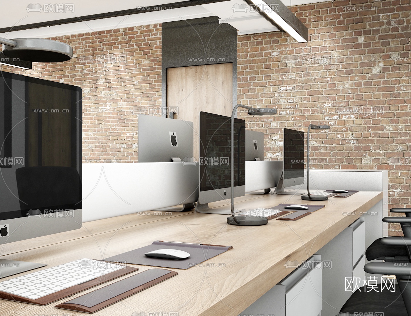 工业风开放式办公区3d模型下载（渲染图4）