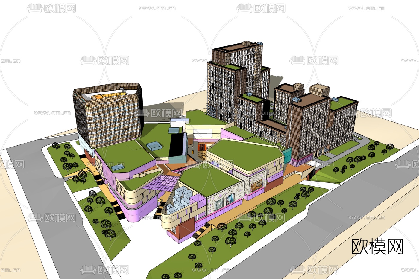 现代商业街免费su模型下载