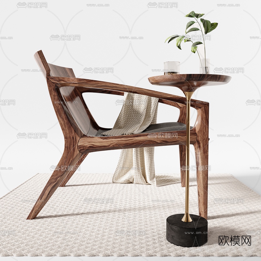 北欧实木单椅3d模型下载（渲染图1）