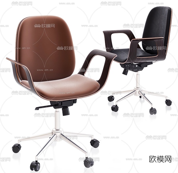 现代皮革办公椅职员椅3d模型下载