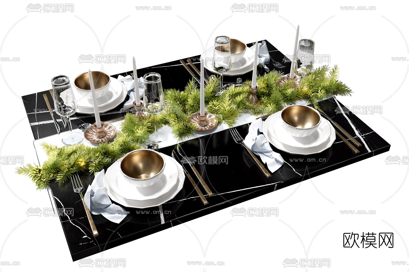 现代轻奢餐具摆件组合3d模型下载