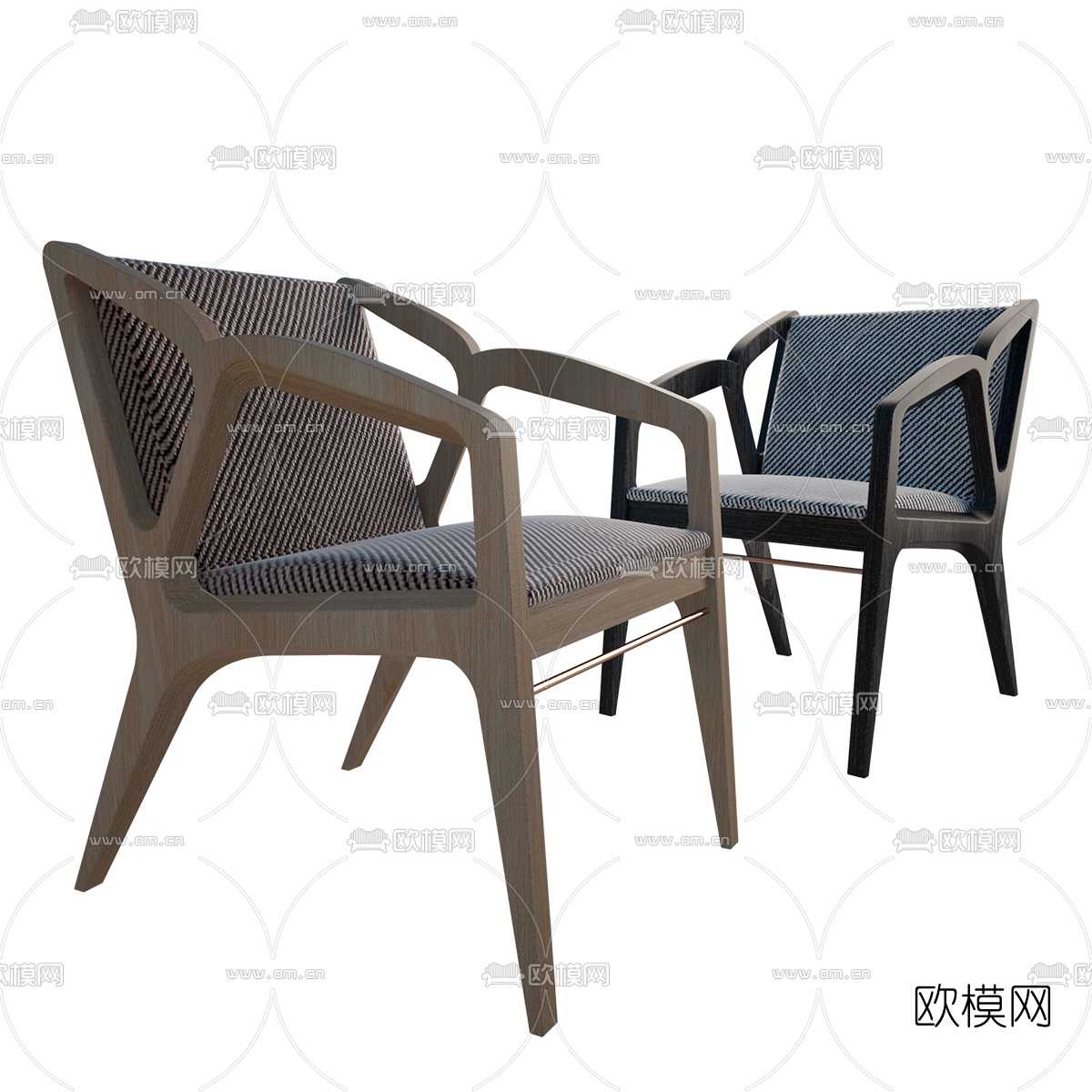 新中式原木休闲椅3d模型下载（渲染图1）