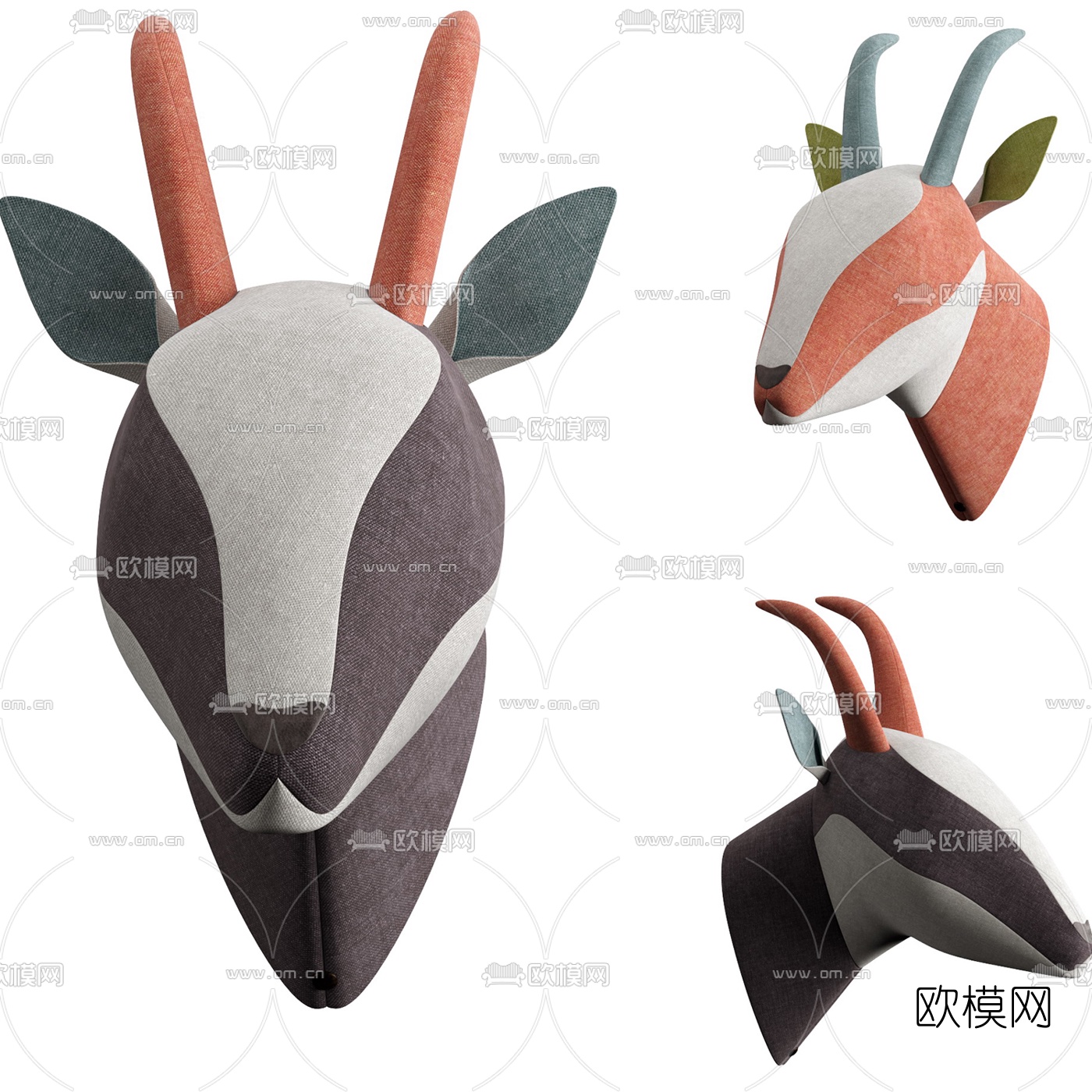 现代绒布鹿头公仔挂件3d模型