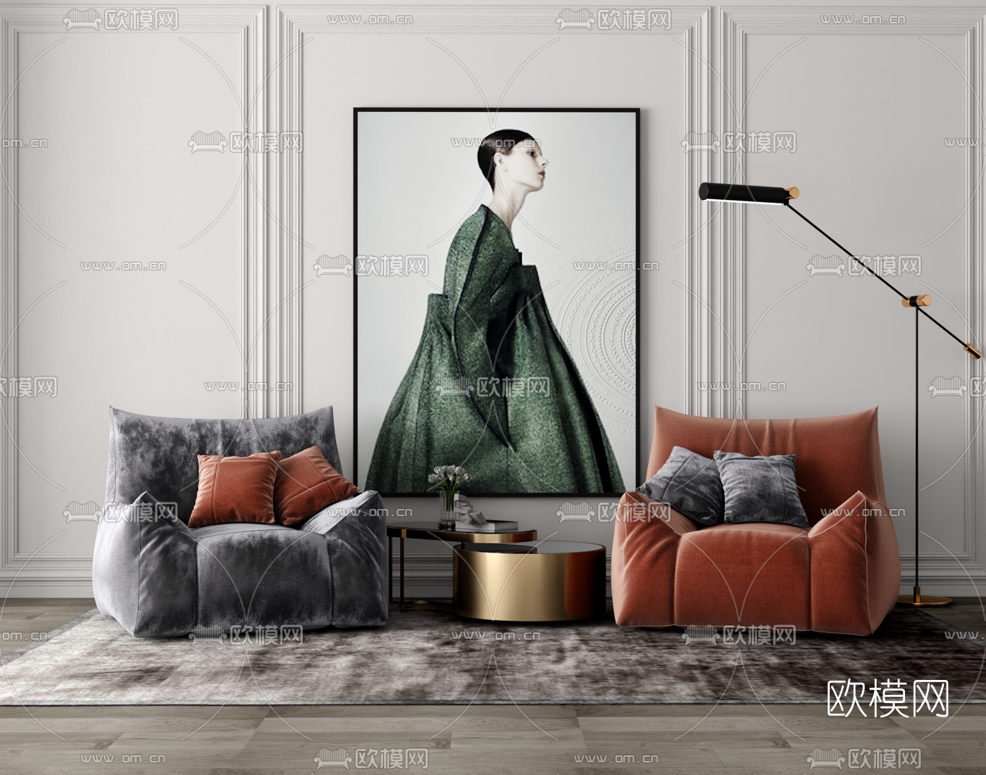 现代布艺单人沙发3d模型下载