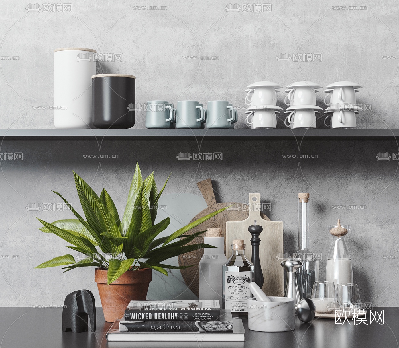 北欧厨具杯具调味瓶3d模型下载