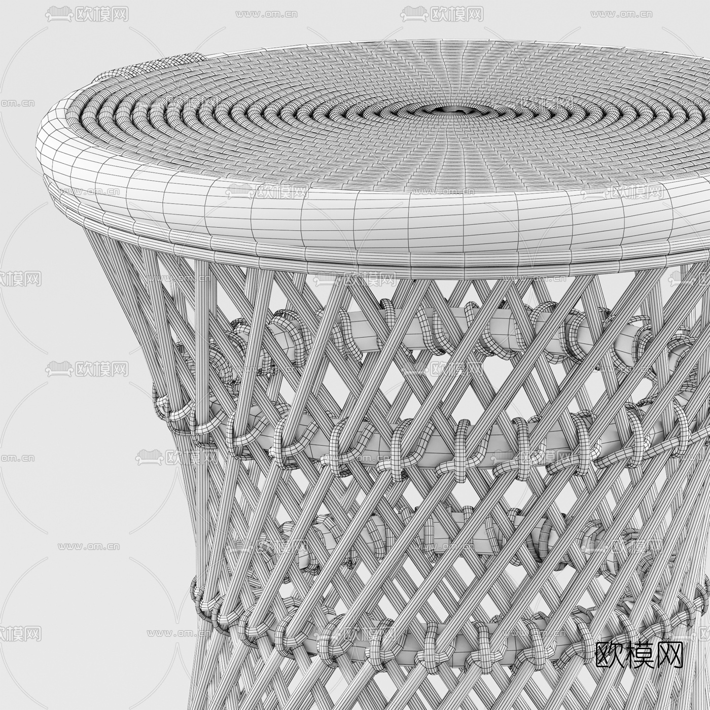 中式藤编圆凳3d模型下载（渲染图2）