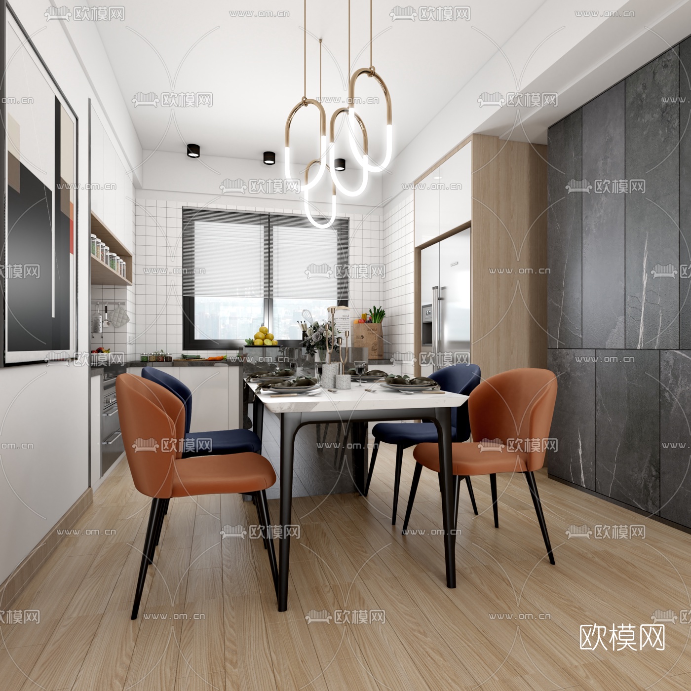 后现代简约客厅餐厅3d模型