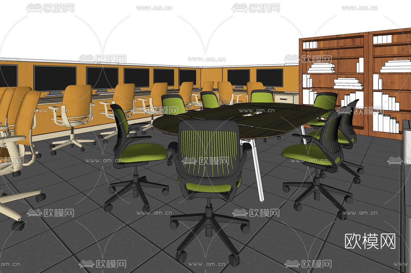现代办公区免费su模型下载