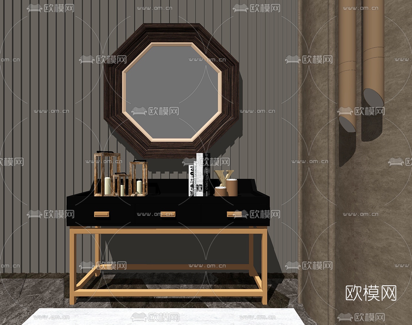 新中式轻奢梳妆台su模型下载