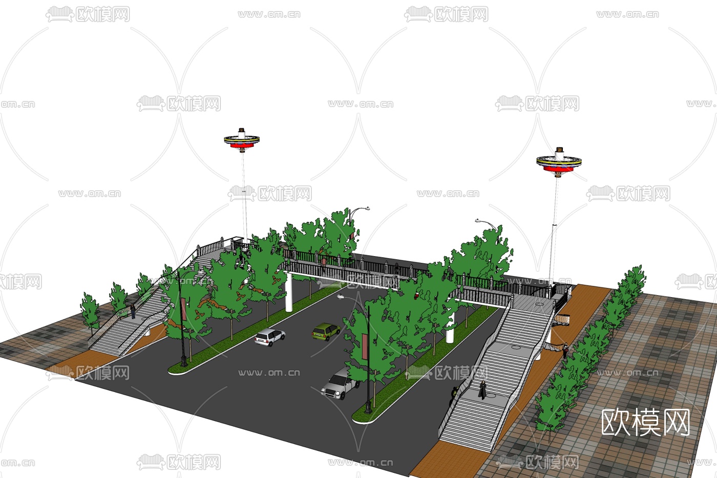 现代人行天桥免费su模型下载