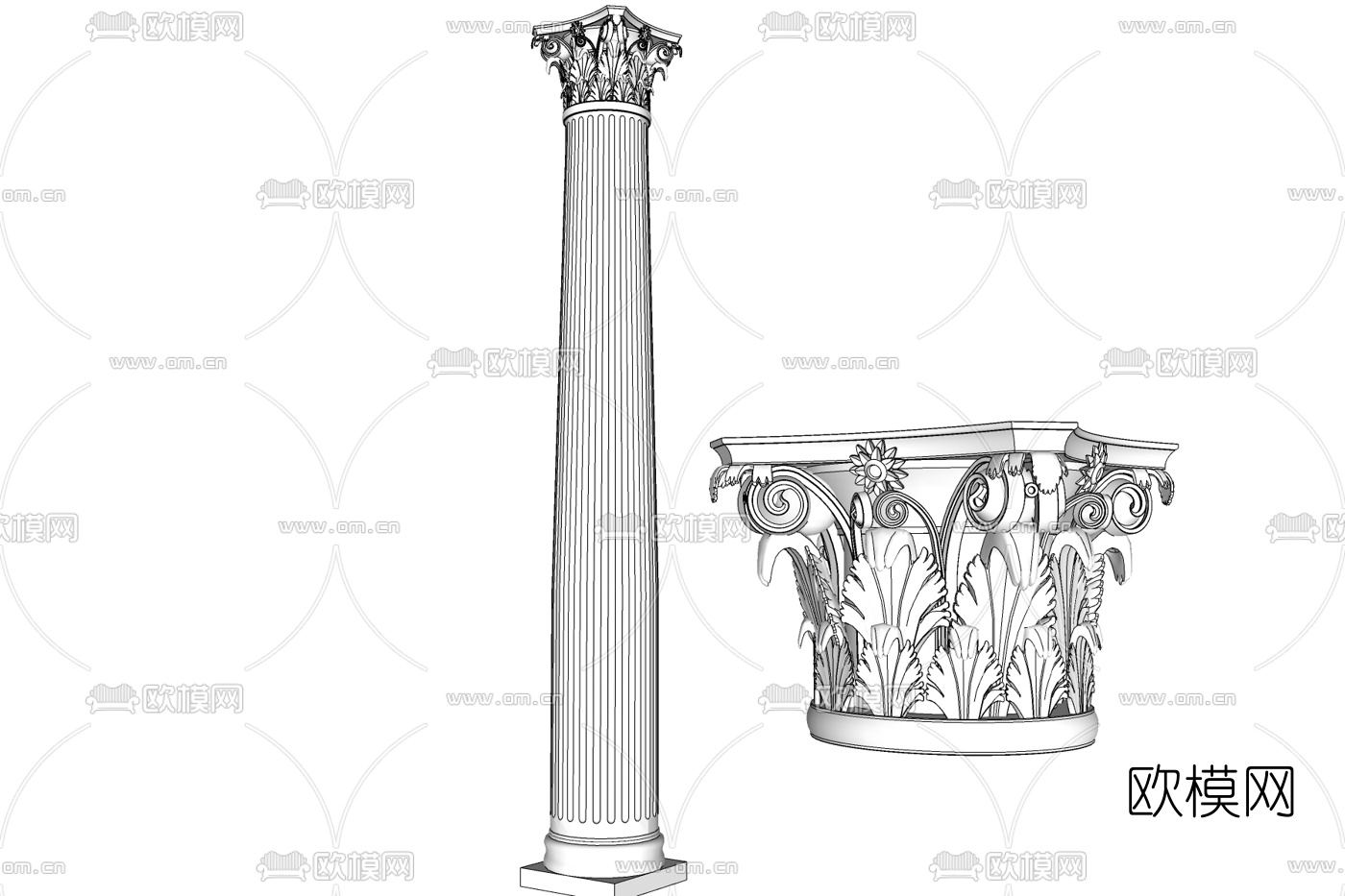 欧式石膏罗马柱免费su模型下载