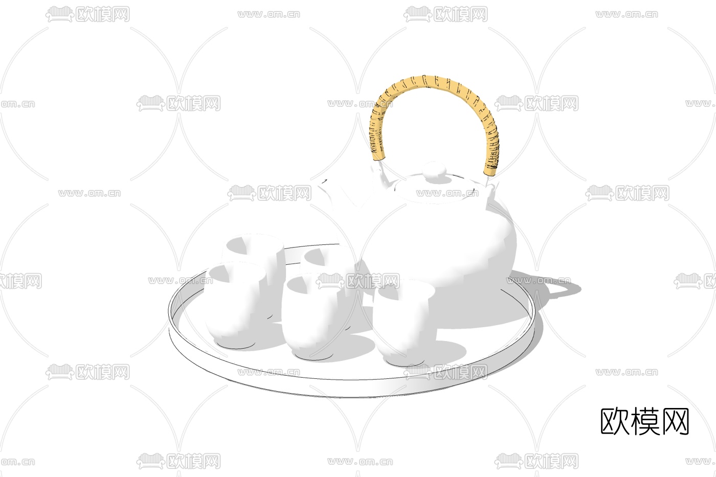 现代茶壶茶杯免费su模型下载