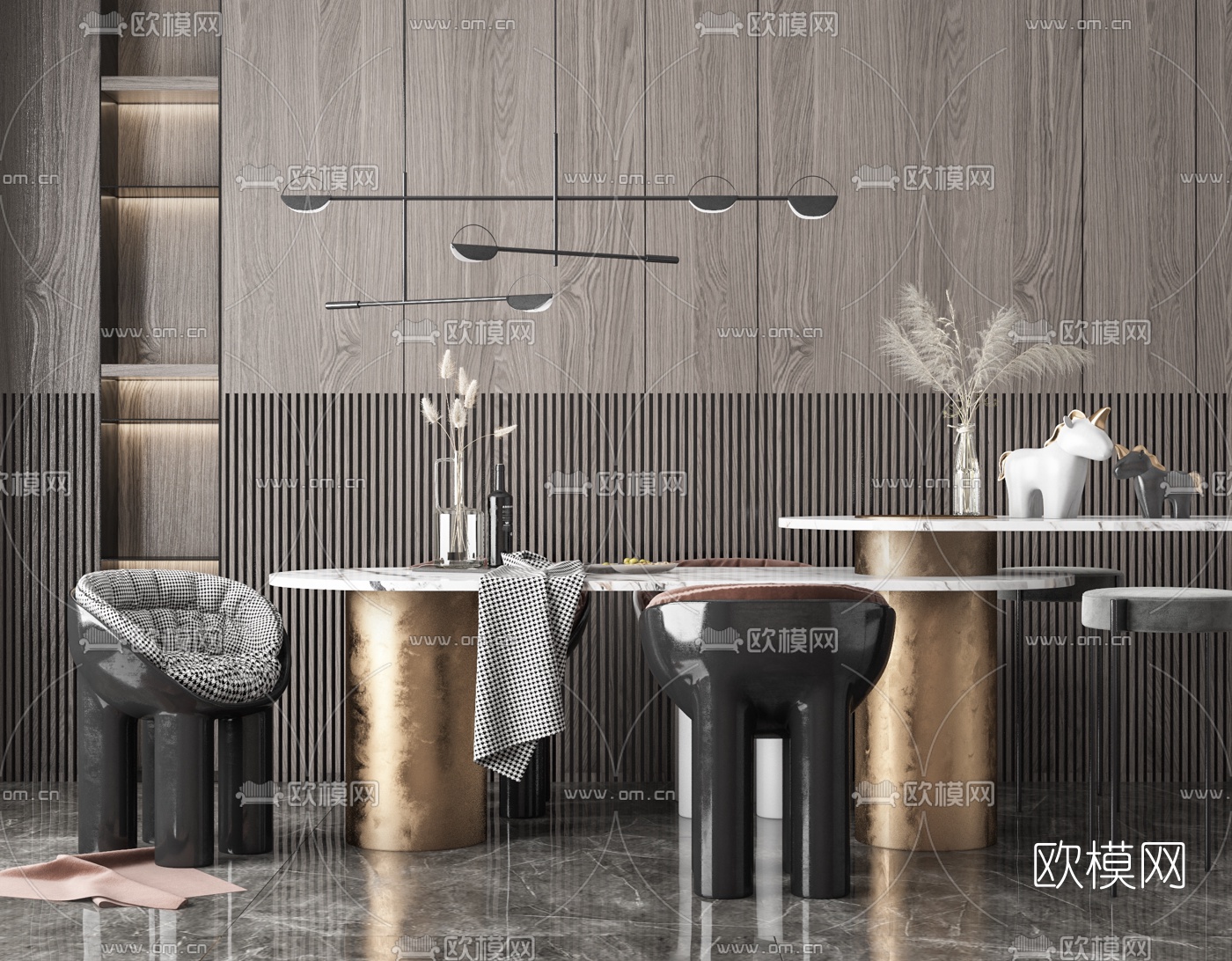 后现代轻奢大理石餐桌椅3d模型下载