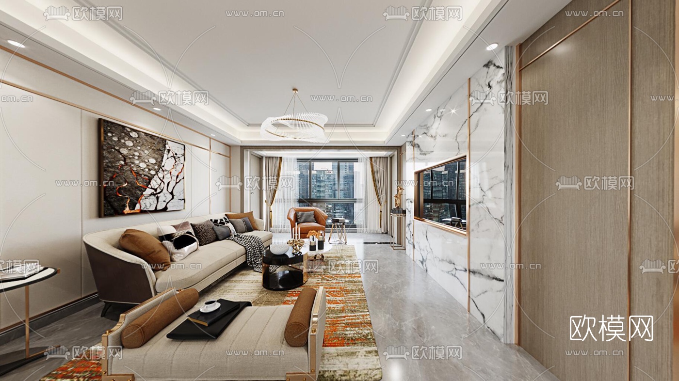 现代轻奢客厅餐厅cr全景3d模型