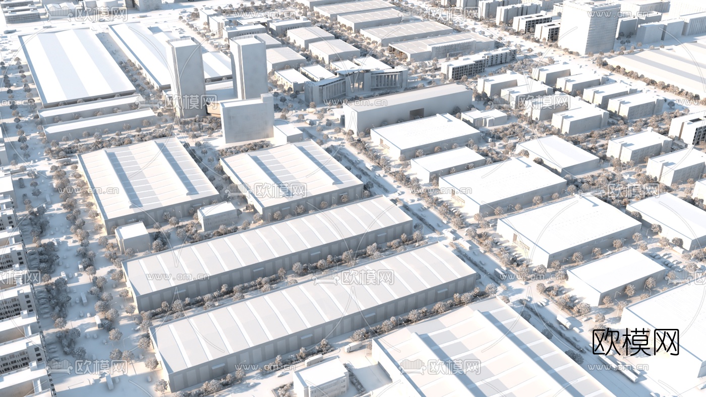 现代城市厂房鸟瞰3d模型