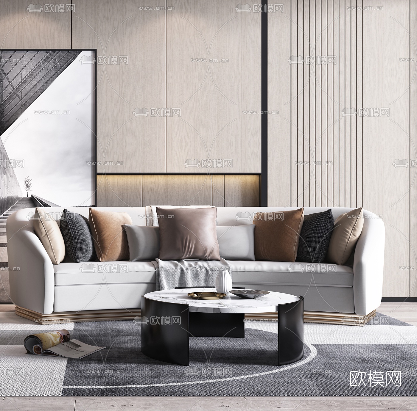 现代布艺沙发组合3d模型