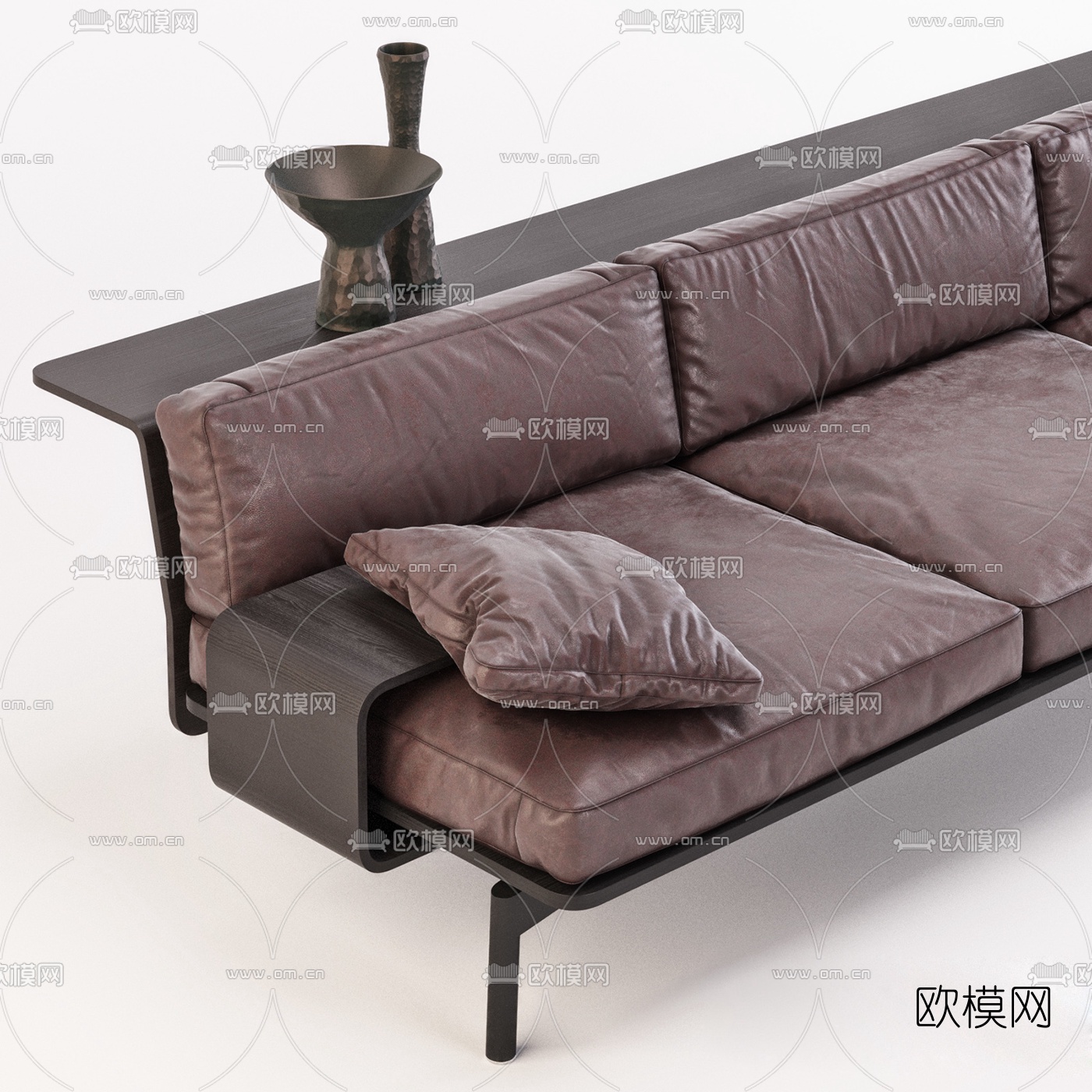现代皮革三人沙发3d模型