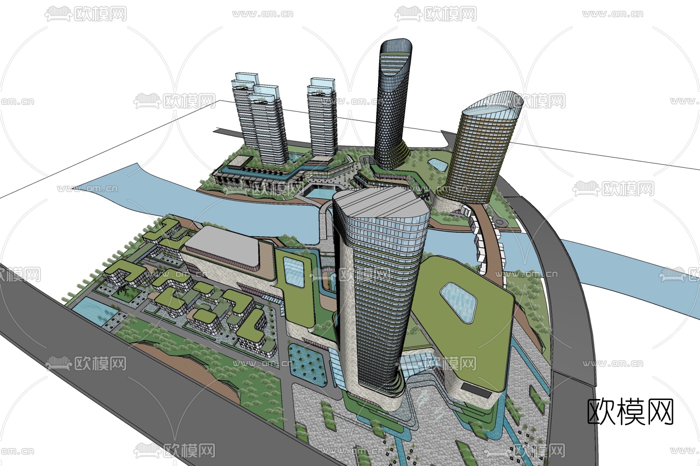 现代高层住宅规划免费su模型下载