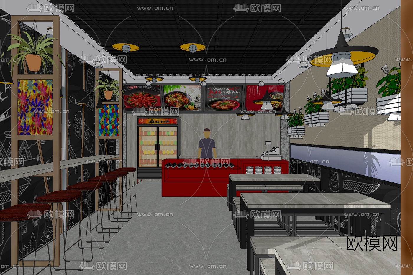 现代火锅店免费su模型下载