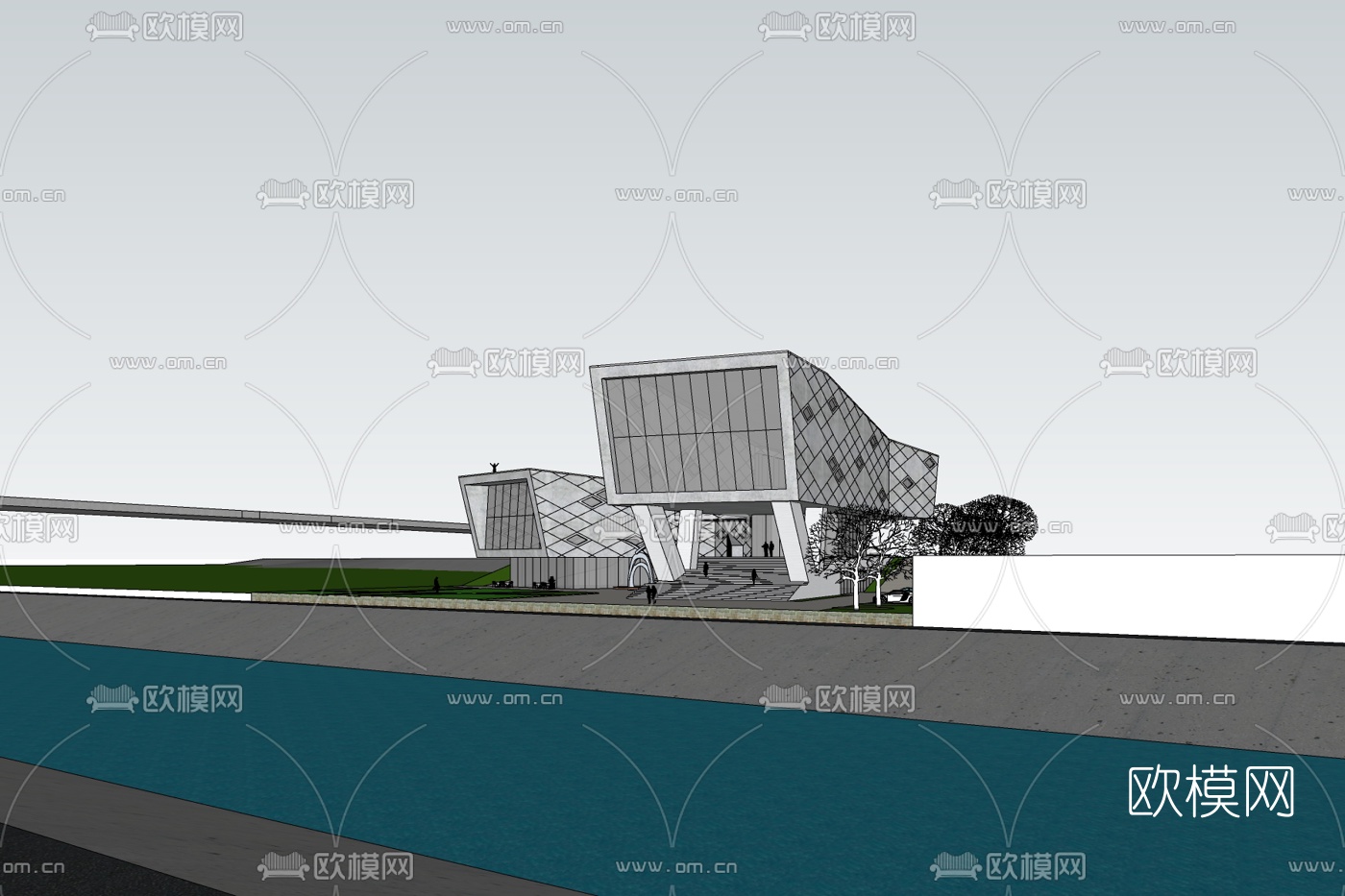 现代办公楼外观免费su模型下载