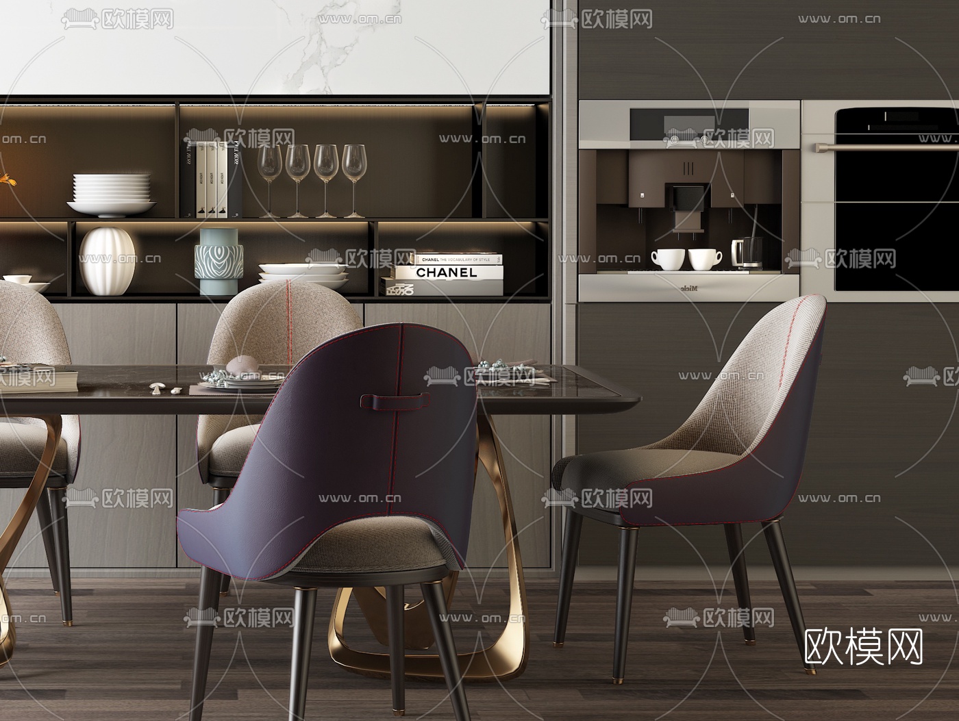 现代轻奢餐桌椅3d模型下载（渲染图3）