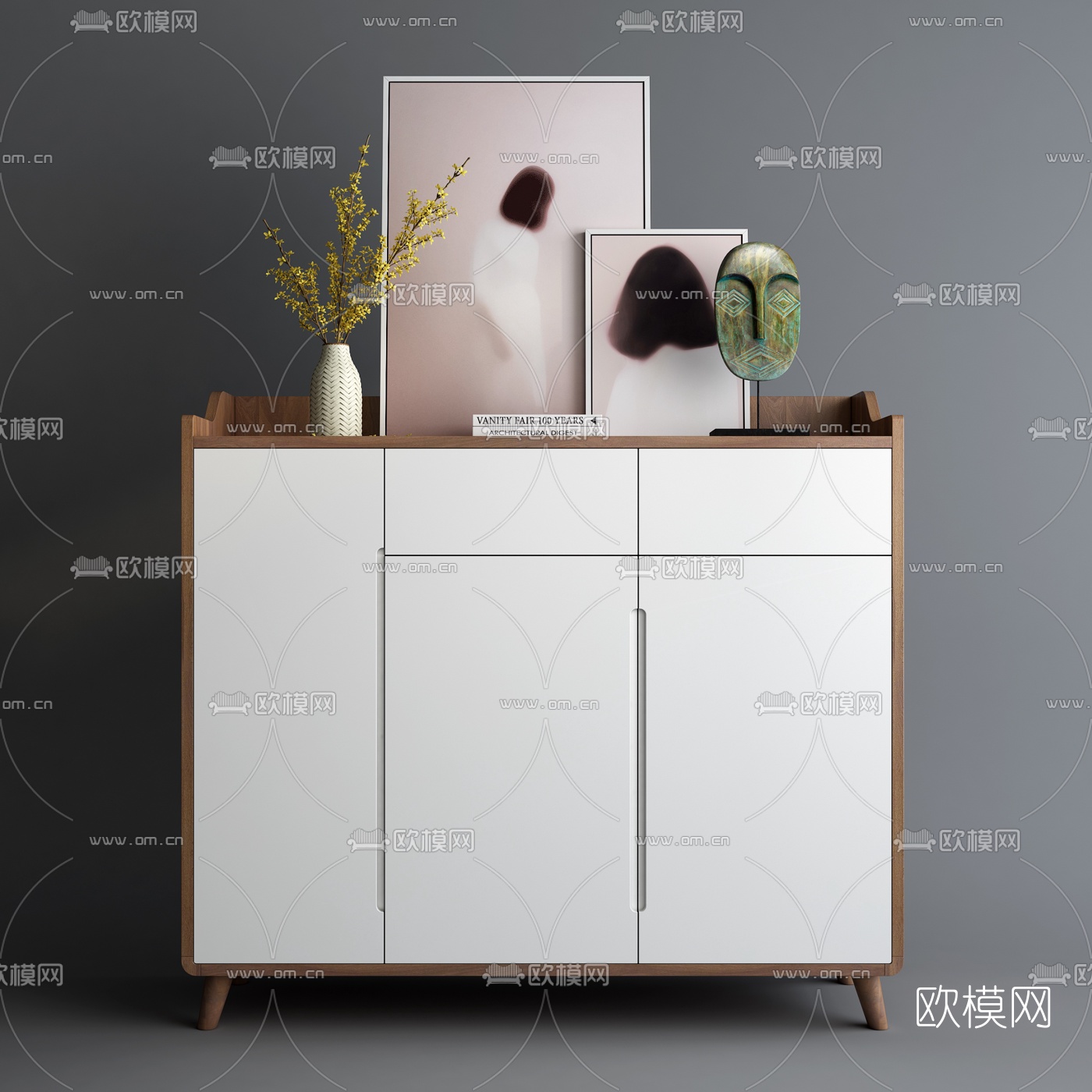 北欧原木鞋柜组合3d模型