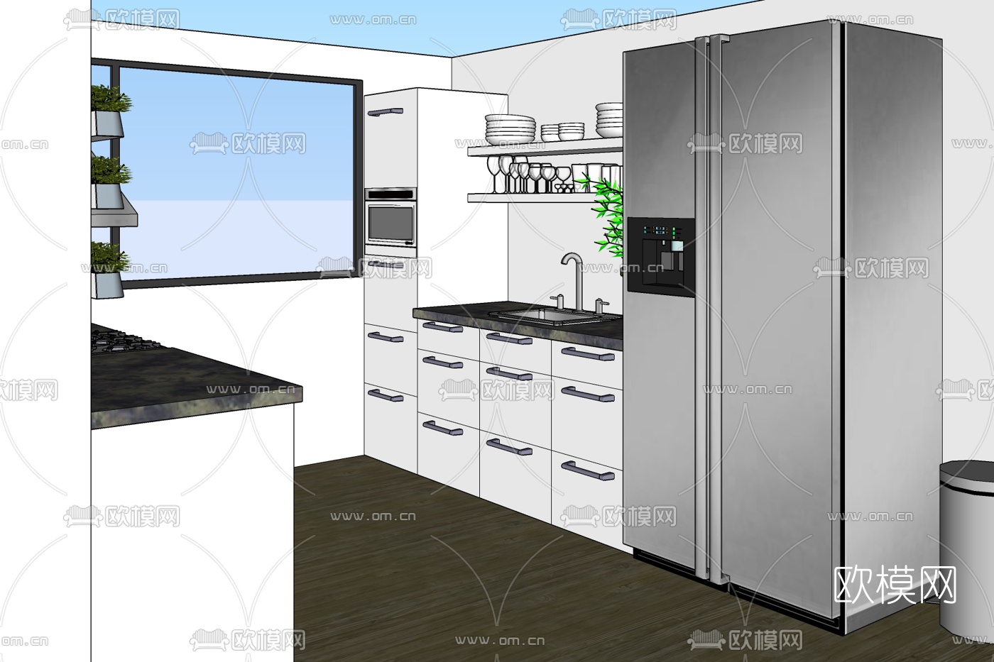 现代厨房免费su模型下载