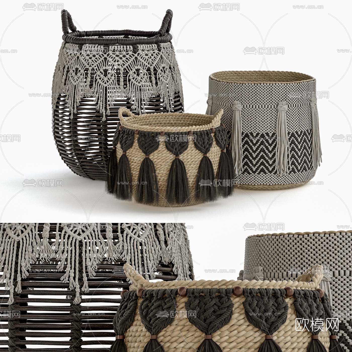东南亚藤编花篮3d模型下载（渲染图1）