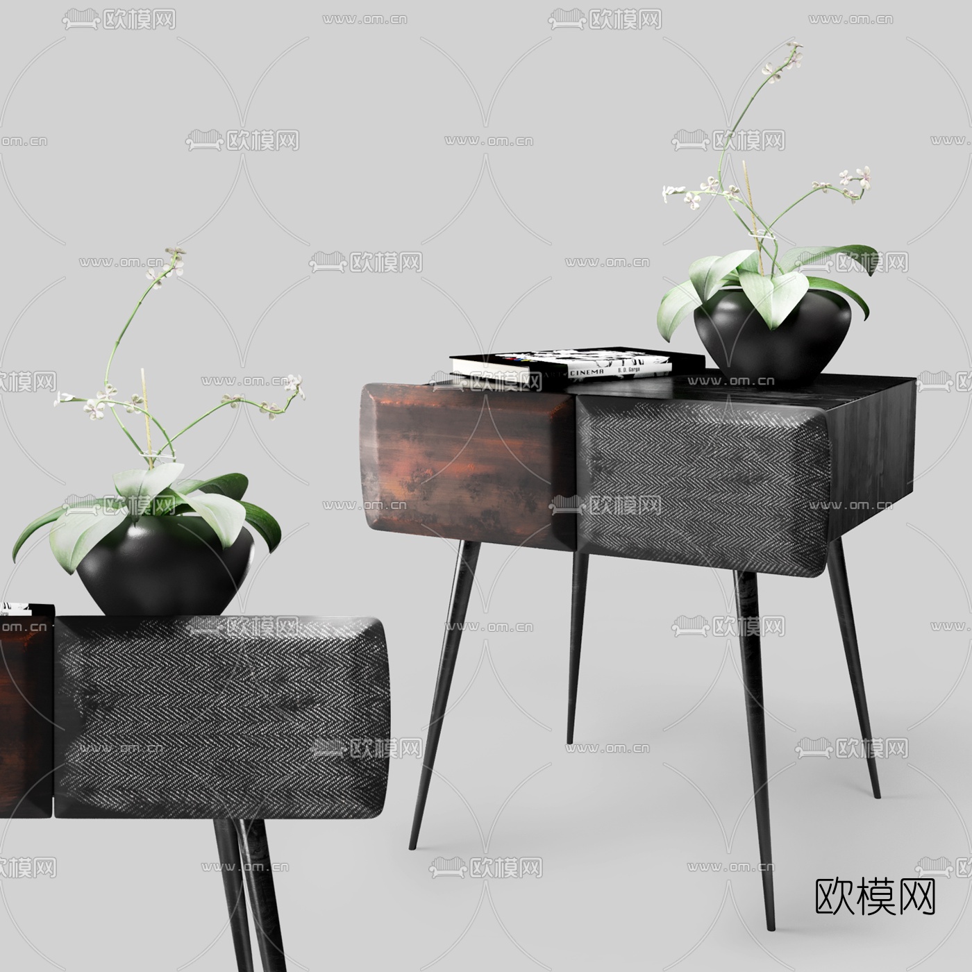 现代实木床头柜3d模型
