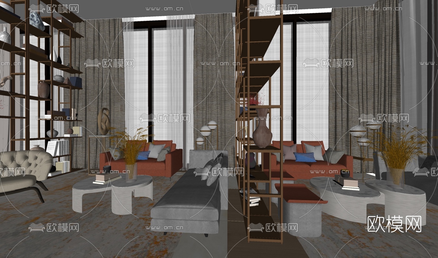 现代休息接待区su模型下载（渲染图1）