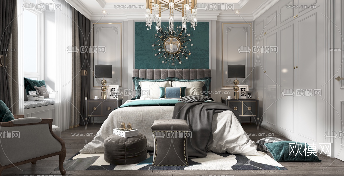 简美卧室主人房3d模型下载（渲染图2）