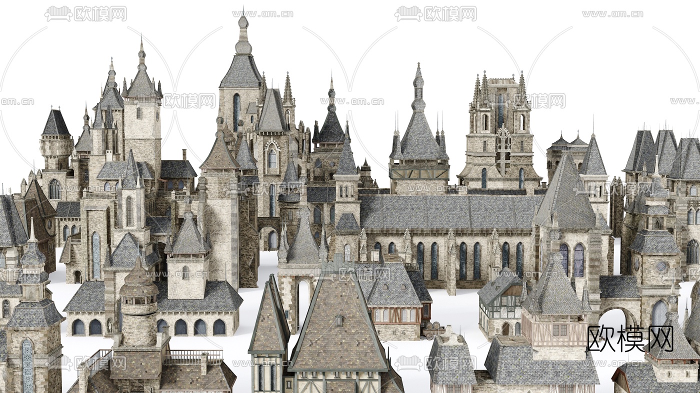 欧式古城堡外观3d模型下载（渲染图4）
