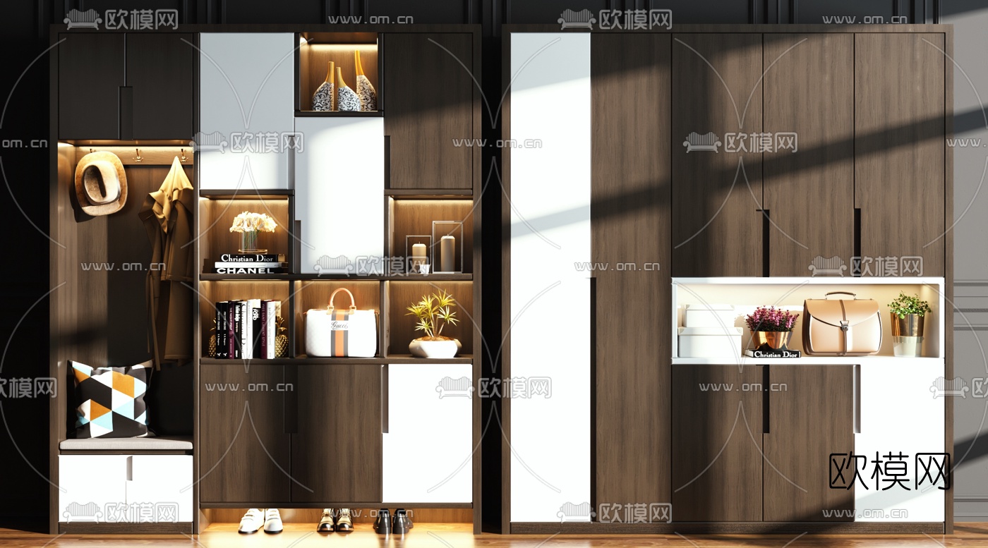 现代实木鞋柜组合3d模型
