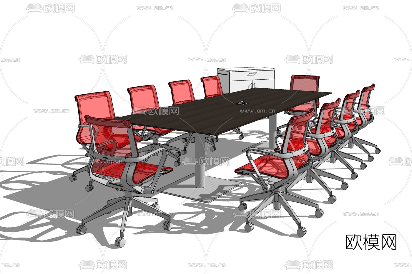 现代实木会议桌免费su模型下载