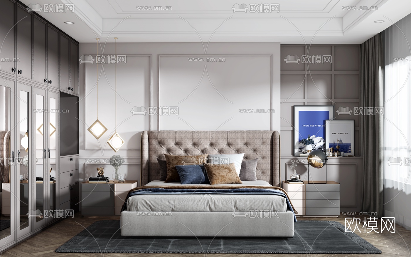 简美卧室主人房3d模型下载