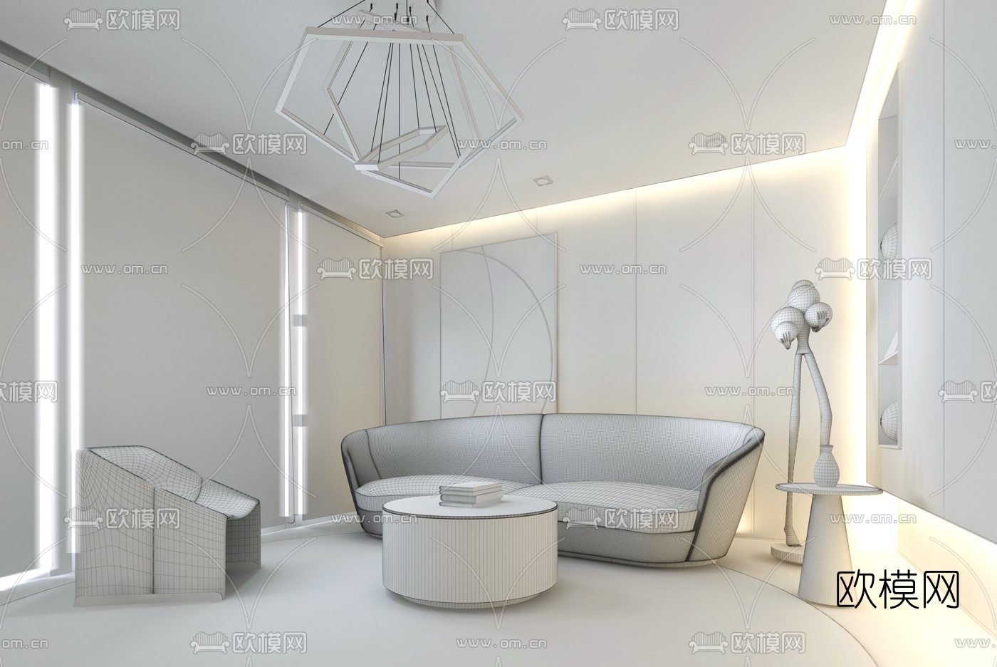 唐忠汉设计 现代布艺沙发组合3d模型下载（渲染图2）