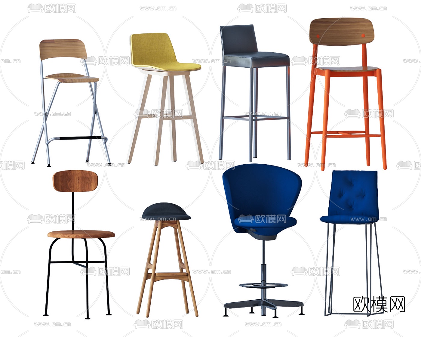 现代实木吧椅组合3d模型下载