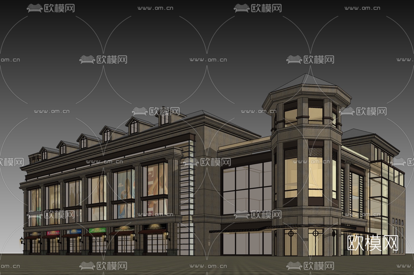 欧式沿街商业建筑免费su模型下载