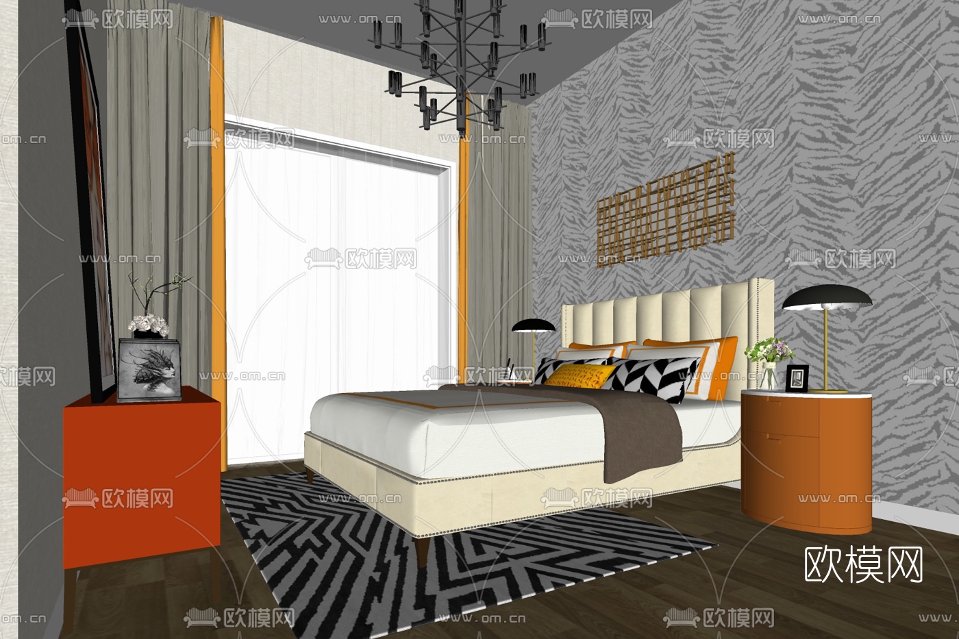 现代简约卧室免费su模型下载
