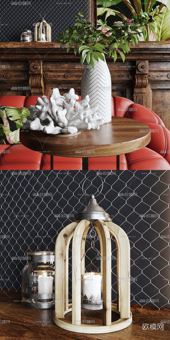 美式布艺多人沙发3d模型下载（渲染图2）