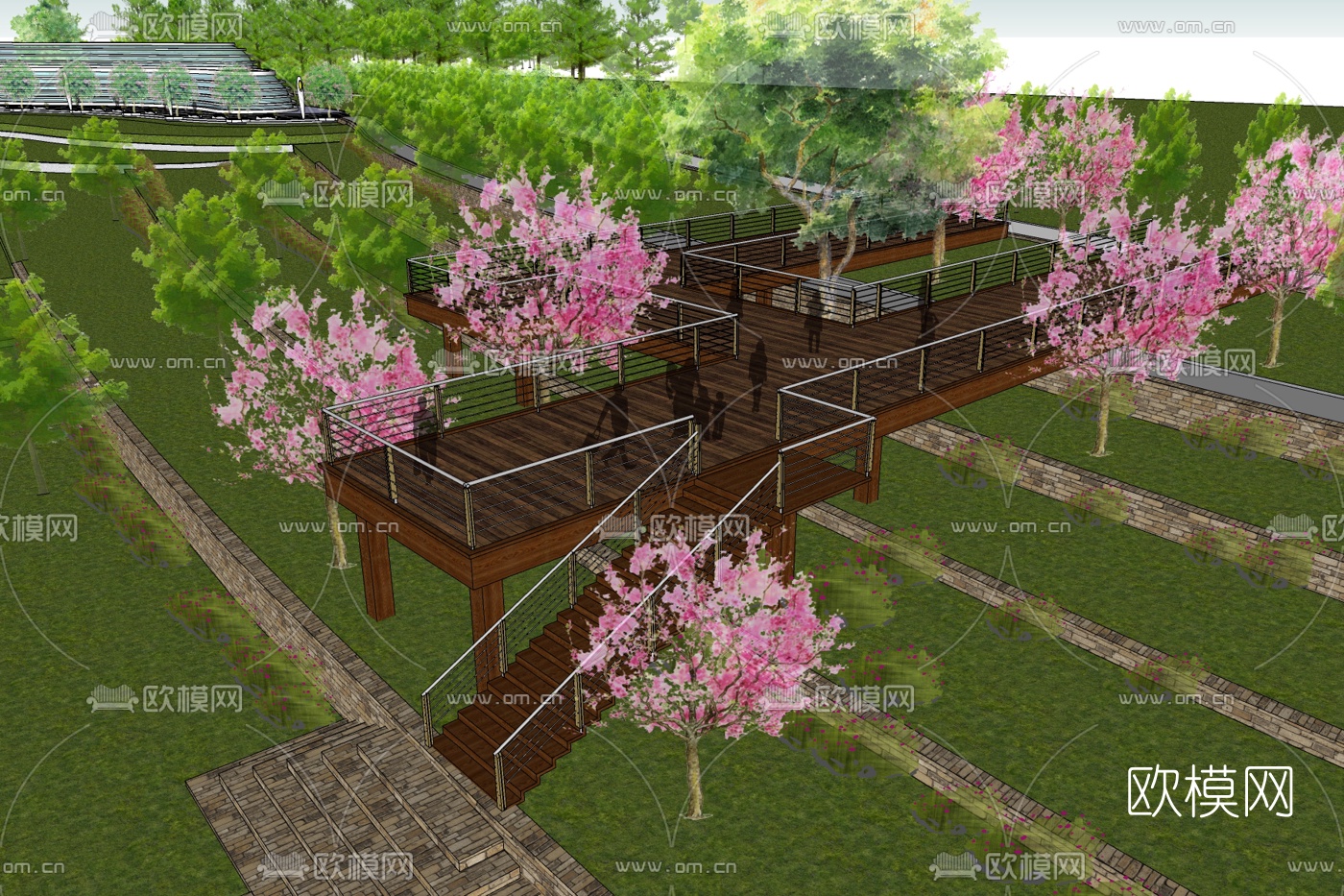 新中式观景台免费su模型下载