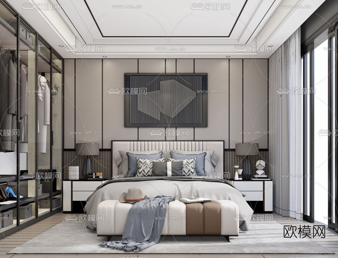 现代卧室主人房su模型
