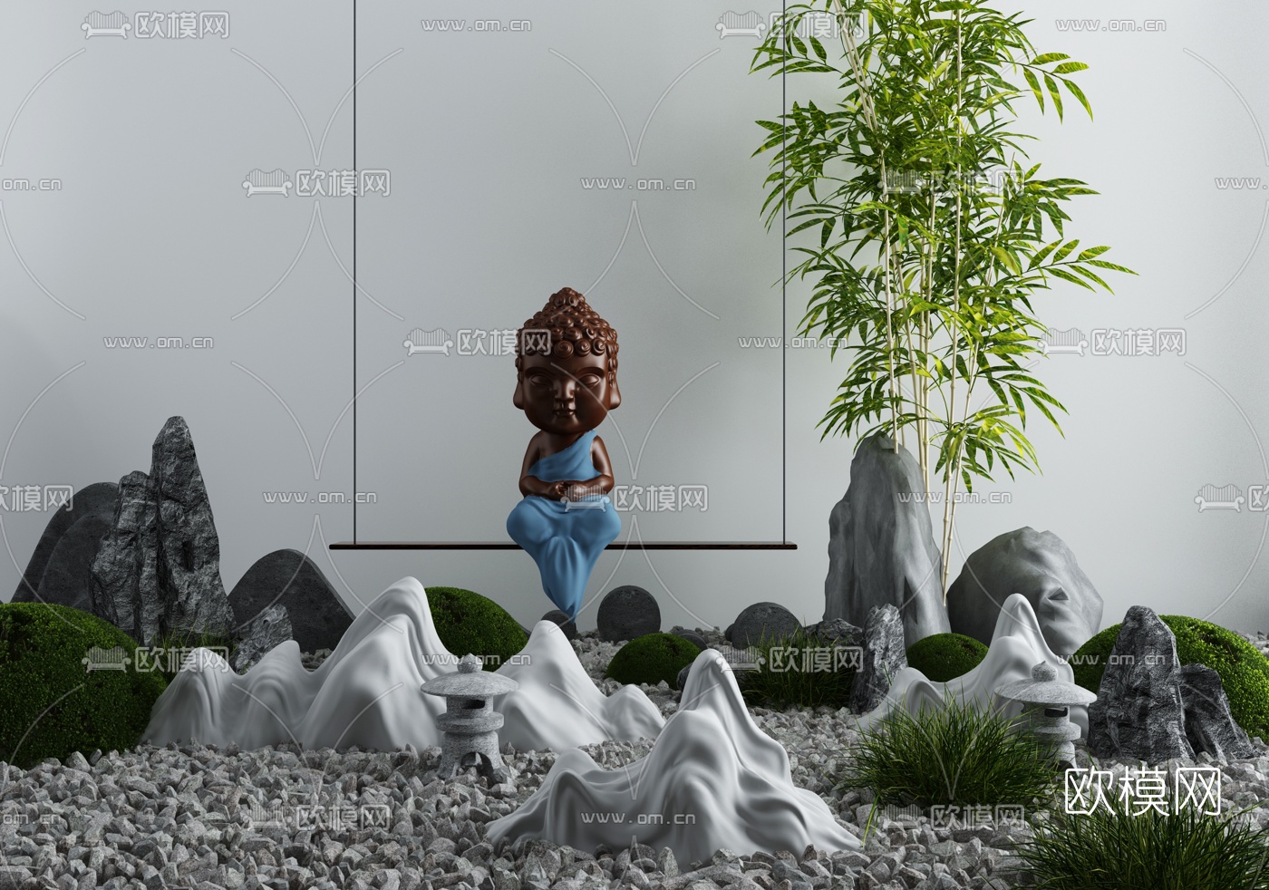 新中式假山景观小品3d模型下载