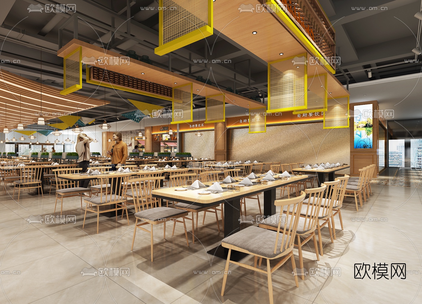 现代员工食堂快餐厅3d模型