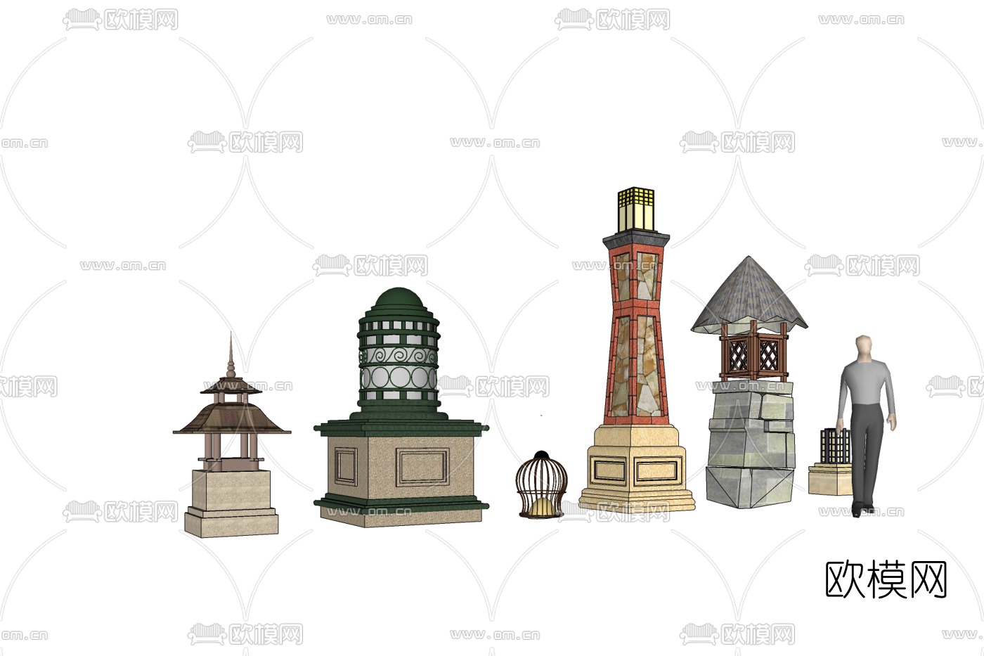 中式路灯草坪灯免费su模型下载