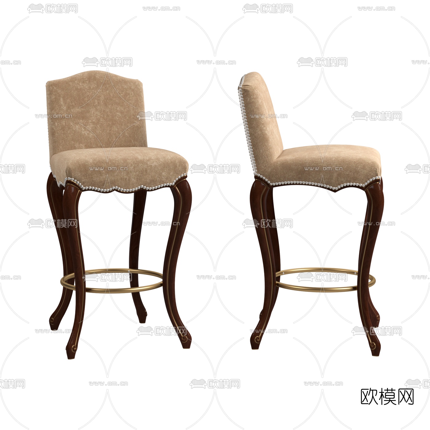 简欧布艺吧台椅3d模型下载